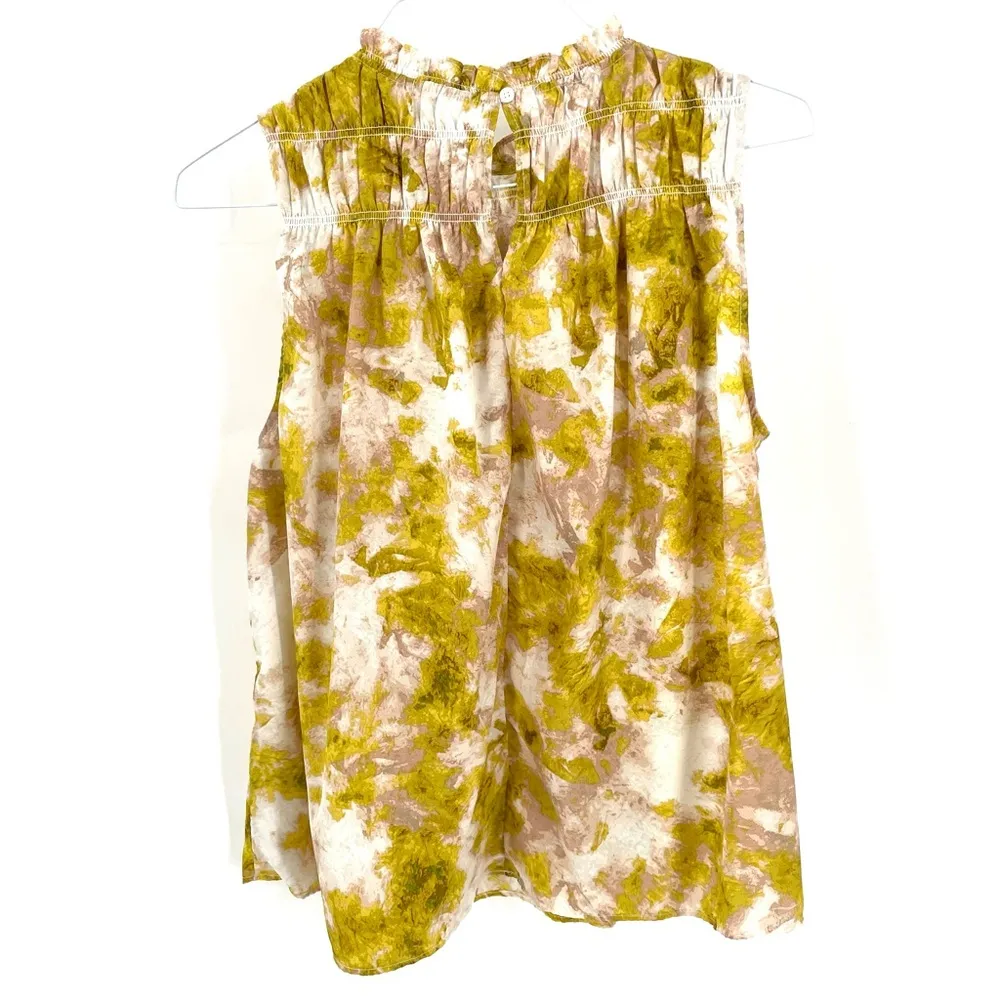 Joie Summer Porcelain‎ Print Summer Sleeveless Smocked Satin Fern Top Blouse - Image 8