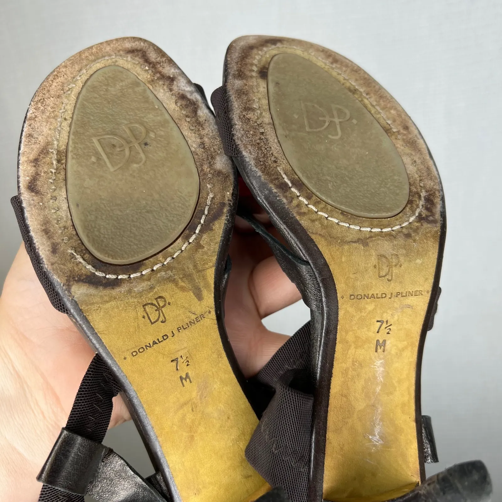 Donald J Pliner VTG Black Leather‎ Elastic Ankle Tie Heel Y2K Sandals Size 7.5M - Image 7