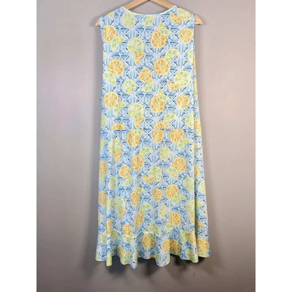 Lands' End Citrus Lemon Lime Women's 3X Ruffle Hem‎ Wrap Sun Dress Swim Coverup - Image 6