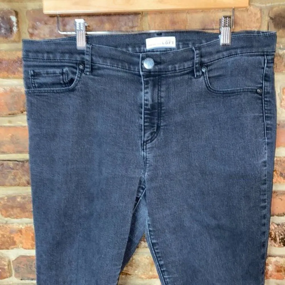 Ann Taylor LOFT Black Wash Denim Raw Hem Skinny Jeans Women's Size 32/14 - Image 2