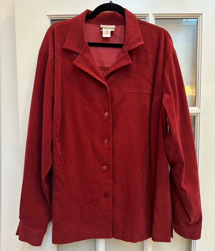 Vintage Coldwater Creek Red Faux Suede Lightweight Jacket Blouse Plus Size 3X - Image 1