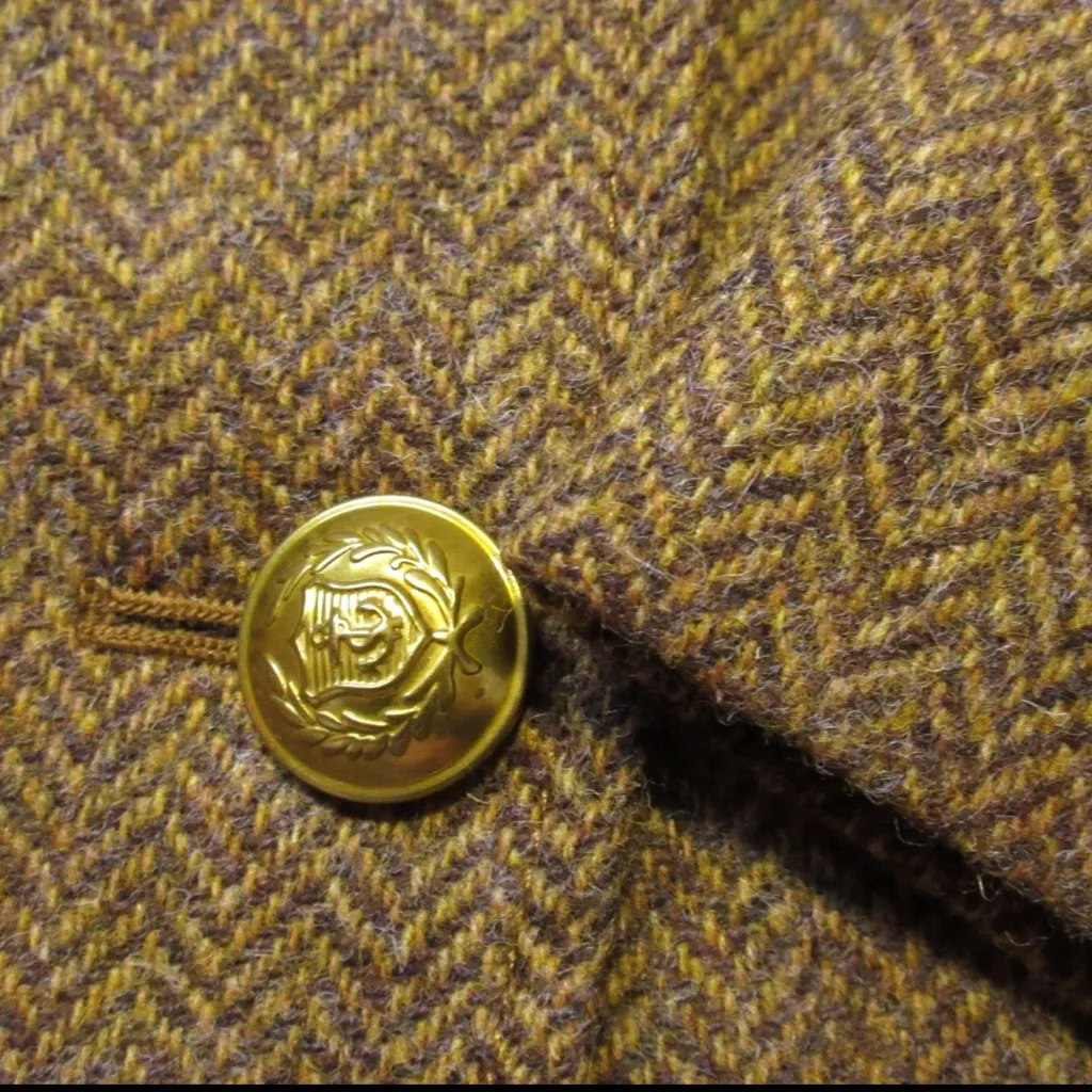 J. CREW wool Double Breasted Herringbone Blazer in gold English size 2 NWOT - Image 5