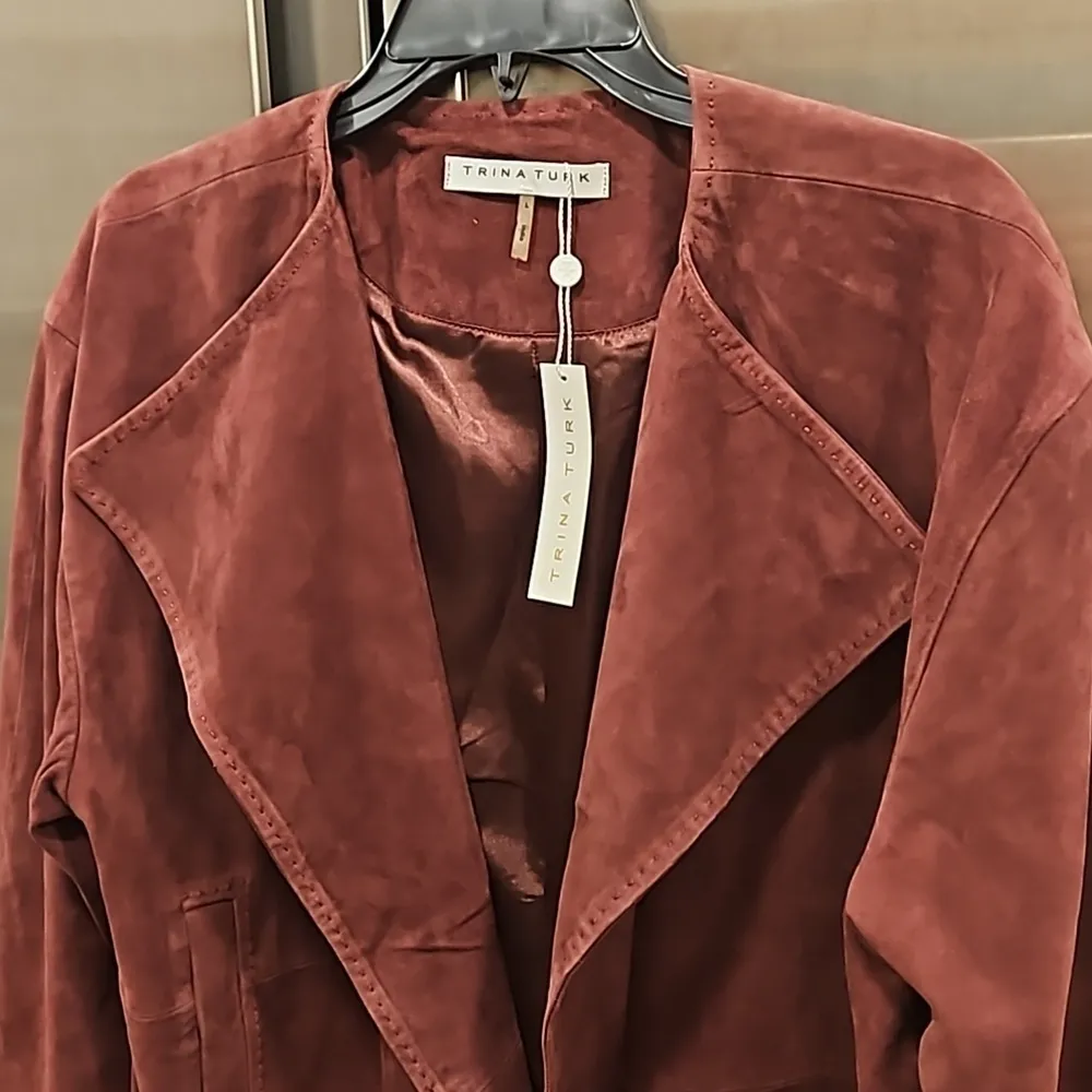 💕TRINA TURK💕 Suede Hopeful Jacket ~ Radicchio Large L NWT 100% Goat Leather - Image 4