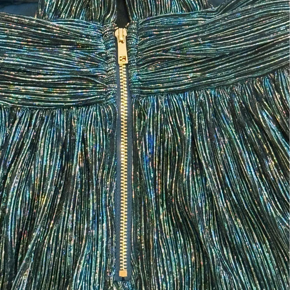 Lulus Ailey Gold and Teal Blue Skater Dress size xs Green - Image 9