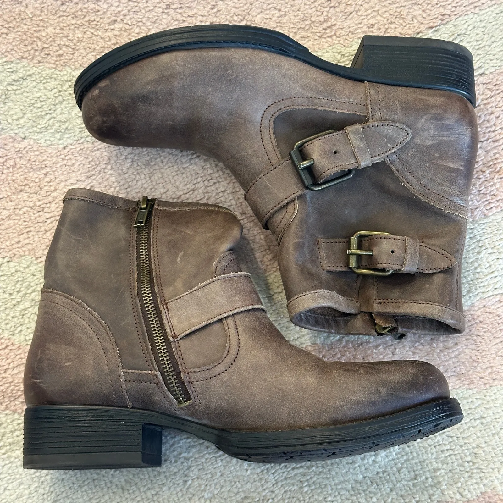 Artisan Zigi Elicia Brown Leather Moto Buckle Ankle Boots Biker Motorcycle Boho - Image 4