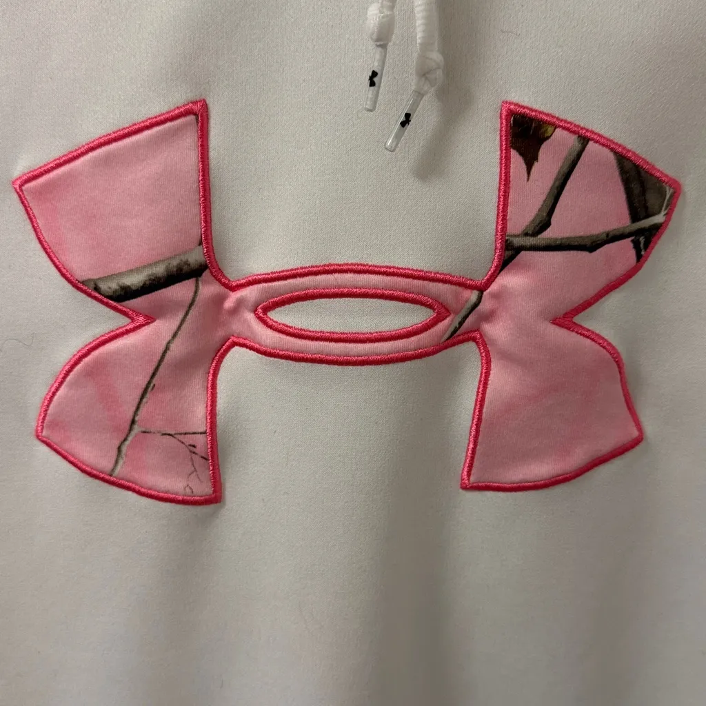 Under Armour Women's Tackle Twill Hooded Sweatshirt pink camo M - Image 6