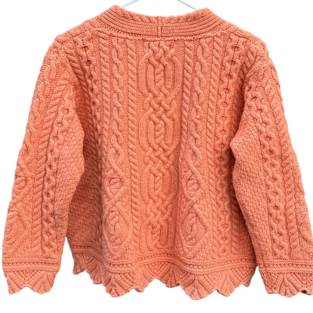Like New Aran Crafts Merino Wool Cable Knit Crop Lngth Scallop Hem Sweater Large - Image 9