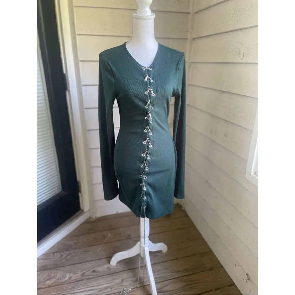 NWT Shane Justin Green Chain Lace Up mini Dress 2XL Party Size undefined - Image 11
