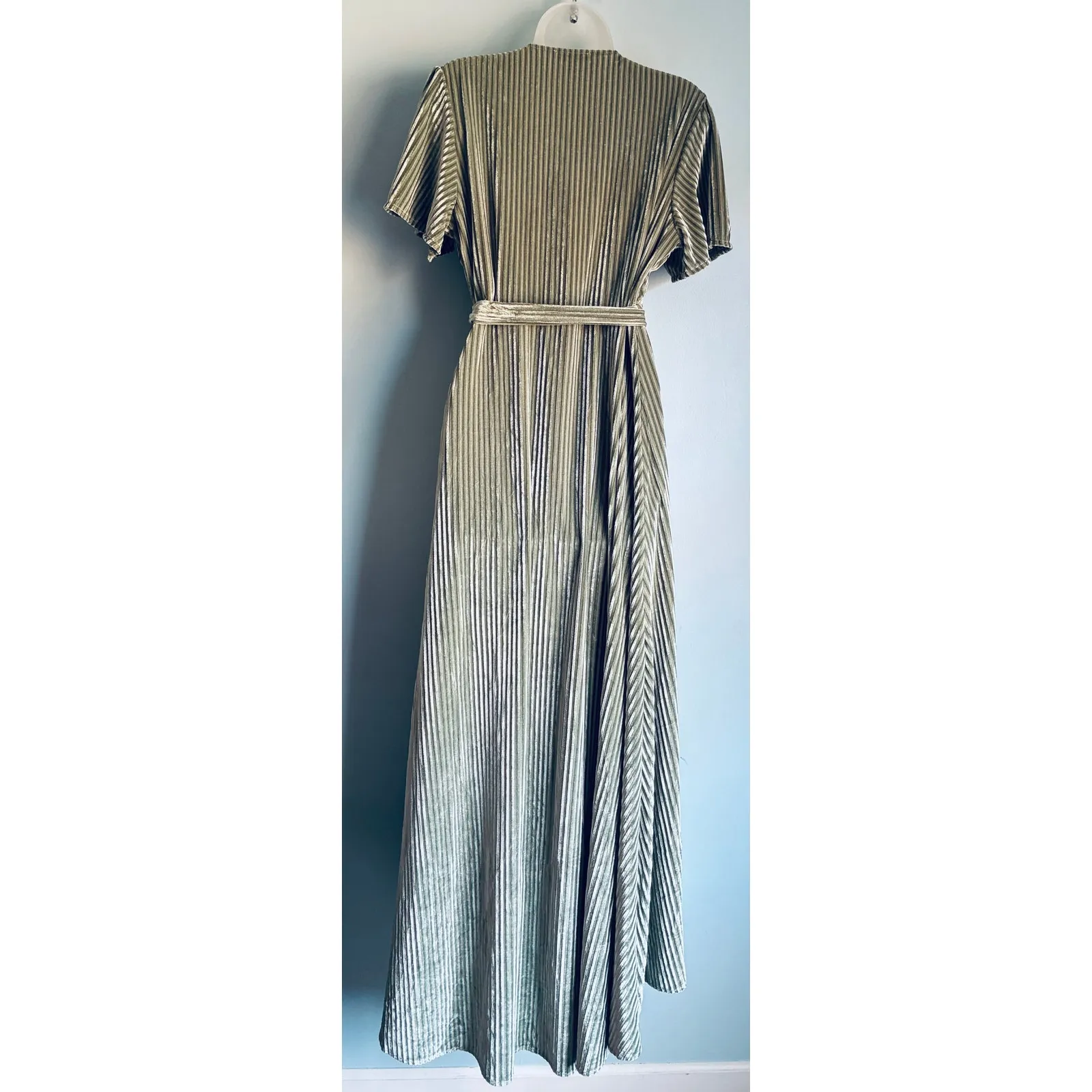 Baltic Born Andi Ribbed Velvet Wrap Maxi Dress XL Green - Image 3