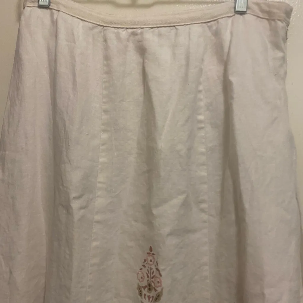 Karen Kane  Linen Maxi Skirt Size 8 White Pink Beige Boho Print Bottom Waist 30” - Image 2