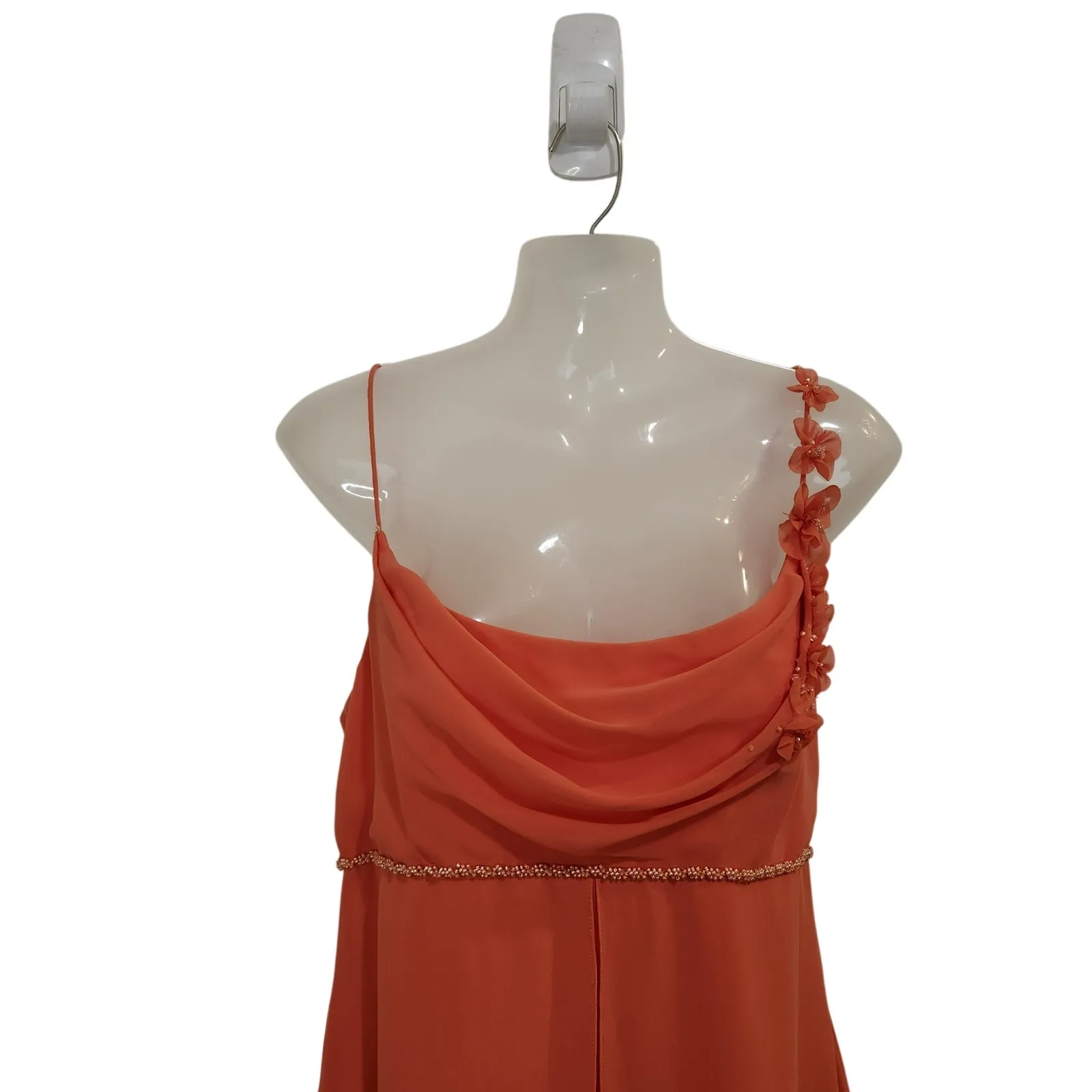 David's Bridal Orange Sleeveless Floral Vintage Bridesmaid Maxi Long Gown Large - Image 4