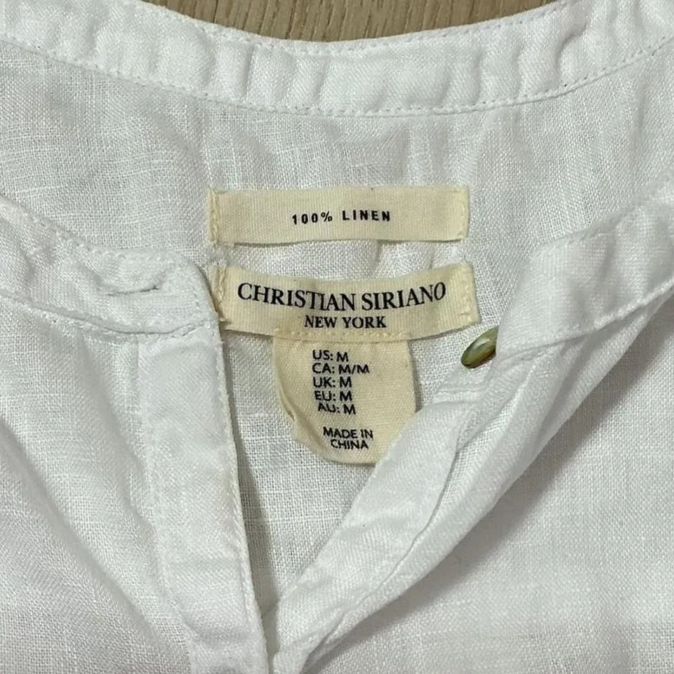 Christian Siriano Linen Sleeveless Mandarin‎ Collar Button Up Knot Front Shirt White Size M - Image 3
