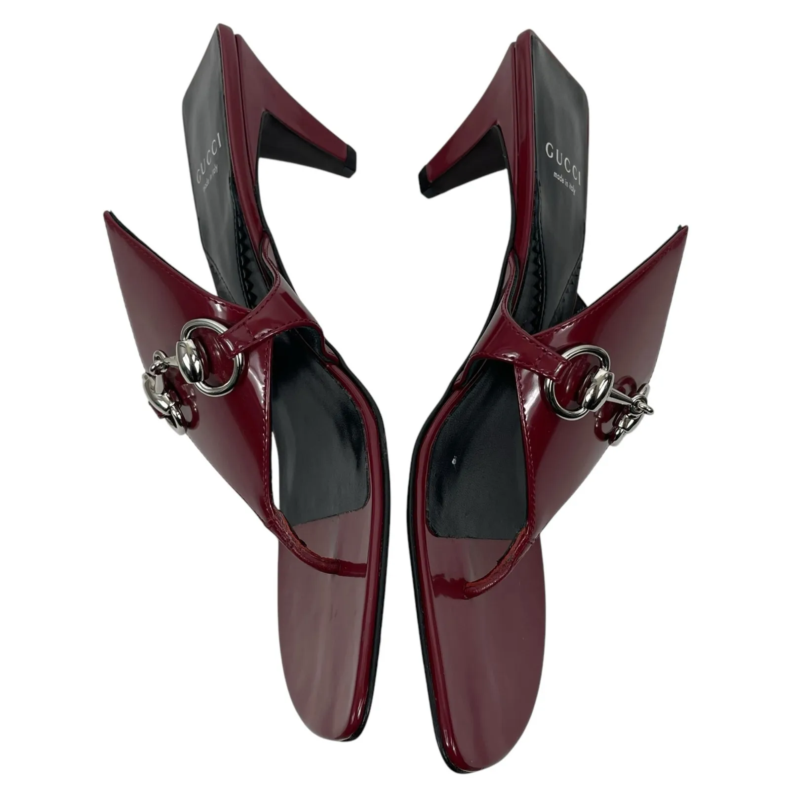 Gucci Mariame Horsebit Leather Thong Sandals Kitten Heel Red Size 36.5 - Image 7