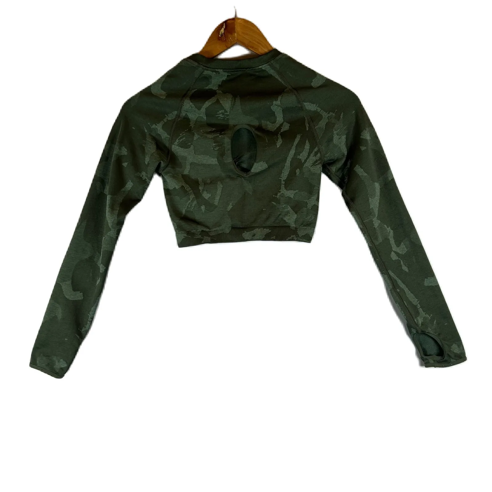 Gymshark Green Adapt Camo Seamless Cropped Long Sleeve Top Women's Size S - Image 2