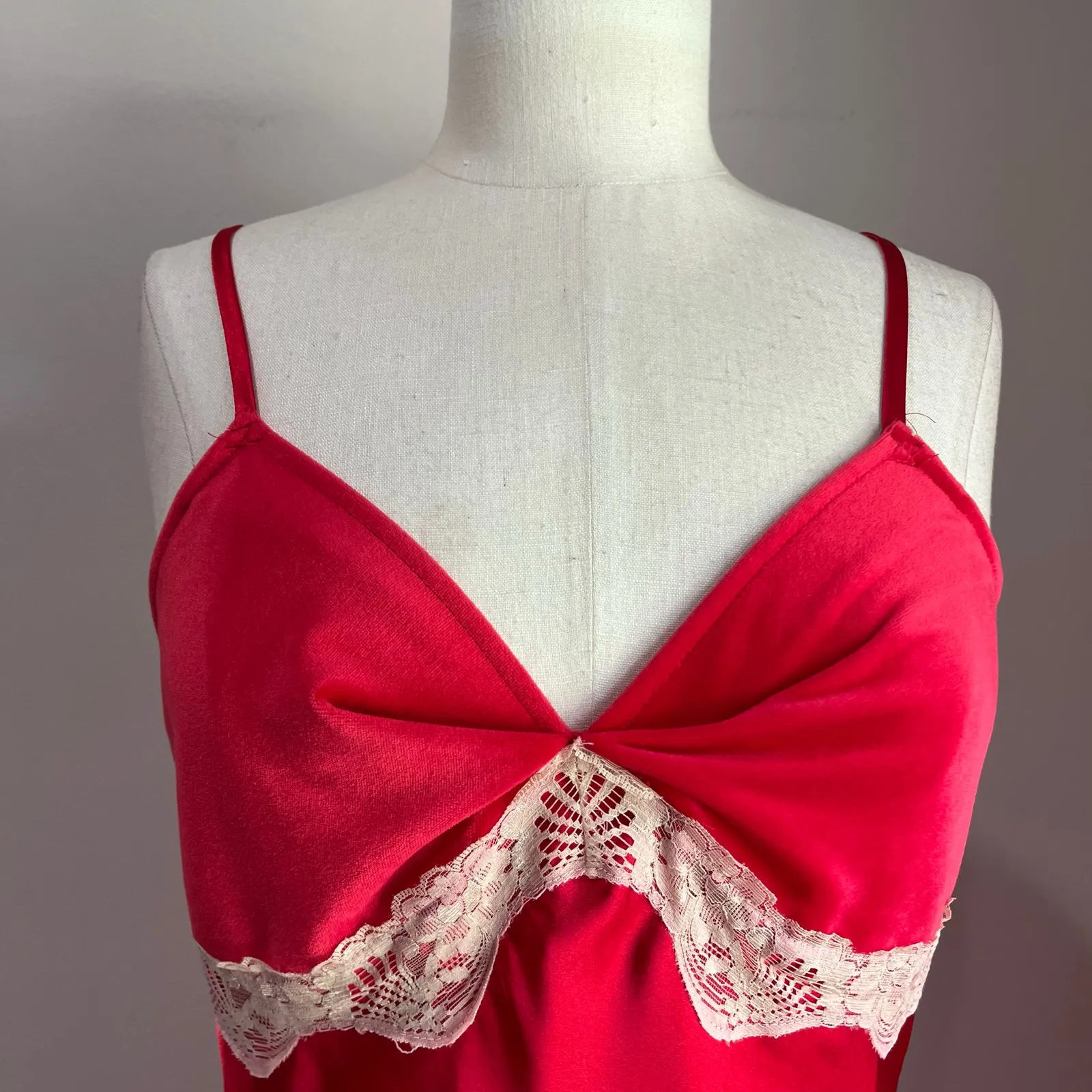 Vintage Y2k Cinema Etoile Satin Red Lace Velvet Mini Slip Dress Size M Size M - Image 4