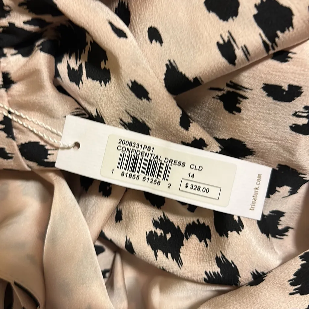 Trina Turk Animal Leopard Print Midi Wrap Dress Long Balloon Sleeves size 14 - Image 3