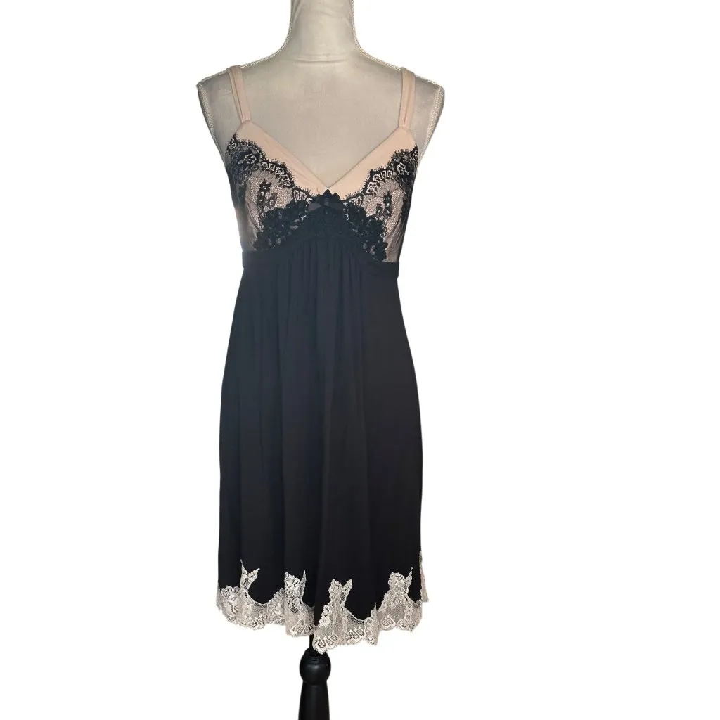 Womens Babydoll Lace Overlay Slip Dress Black & Beige Chemise Nightgown Medium - Image 8