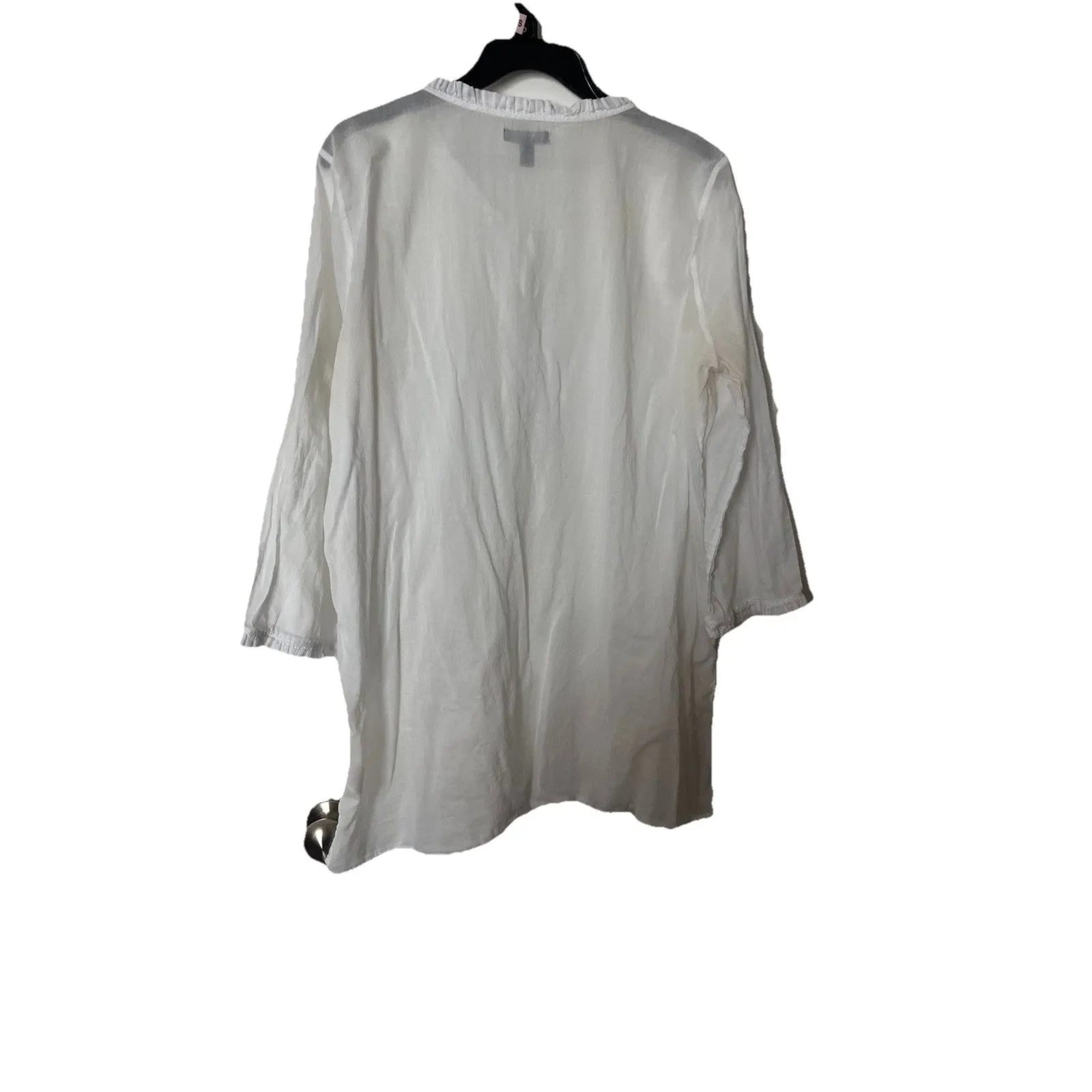 J Crew Womens Airy Popover Shirt White Gauzy V Neck Ruffle Pocket L - Image 3