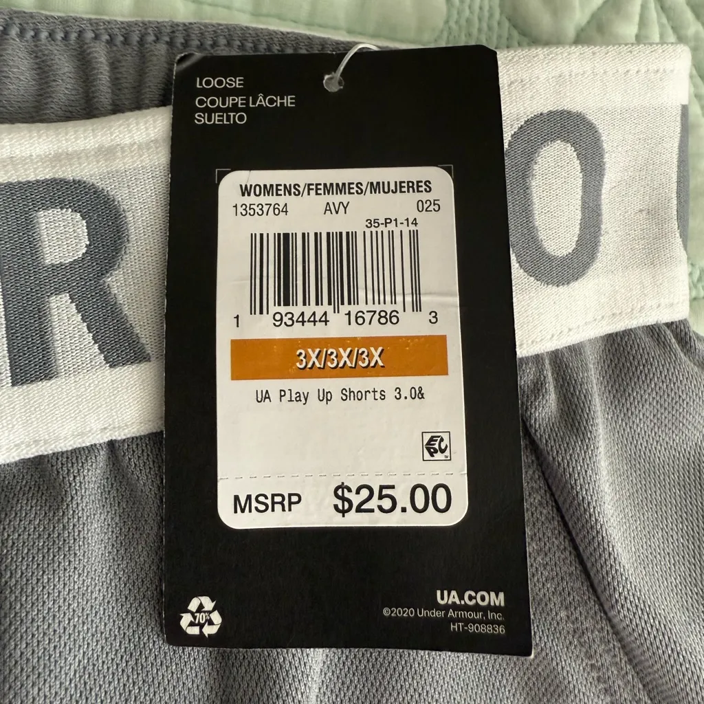 Under Armour Women's Play Up Athletic Shorts in Gray and White NWT 3X - Image 4