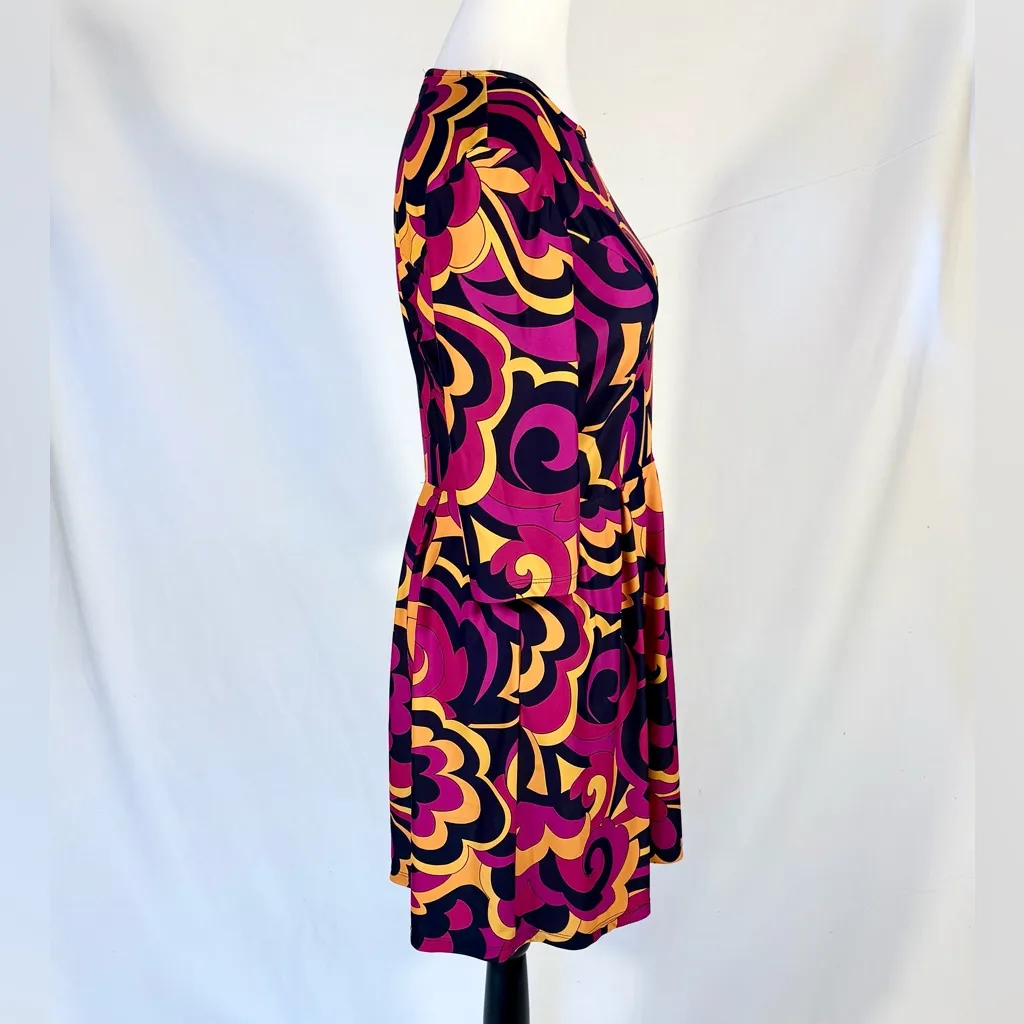 Jude Connally Julia Dress – Retro Swirl Print Fit & Flare – Size Small🧡 Orange - Image 3