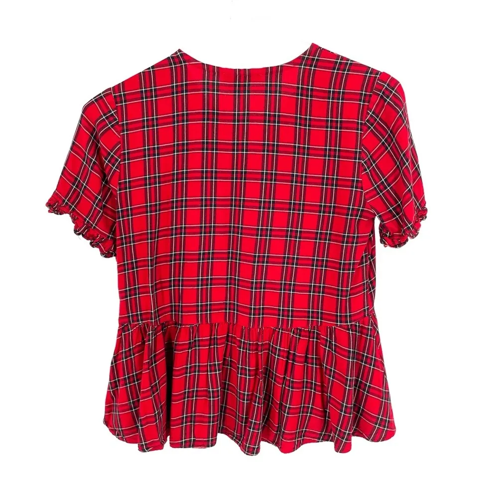 MADEWELL Studio Ruffle-Hem Top in Clanton Plaid Tartan Button Peplum Blouse - Image 6