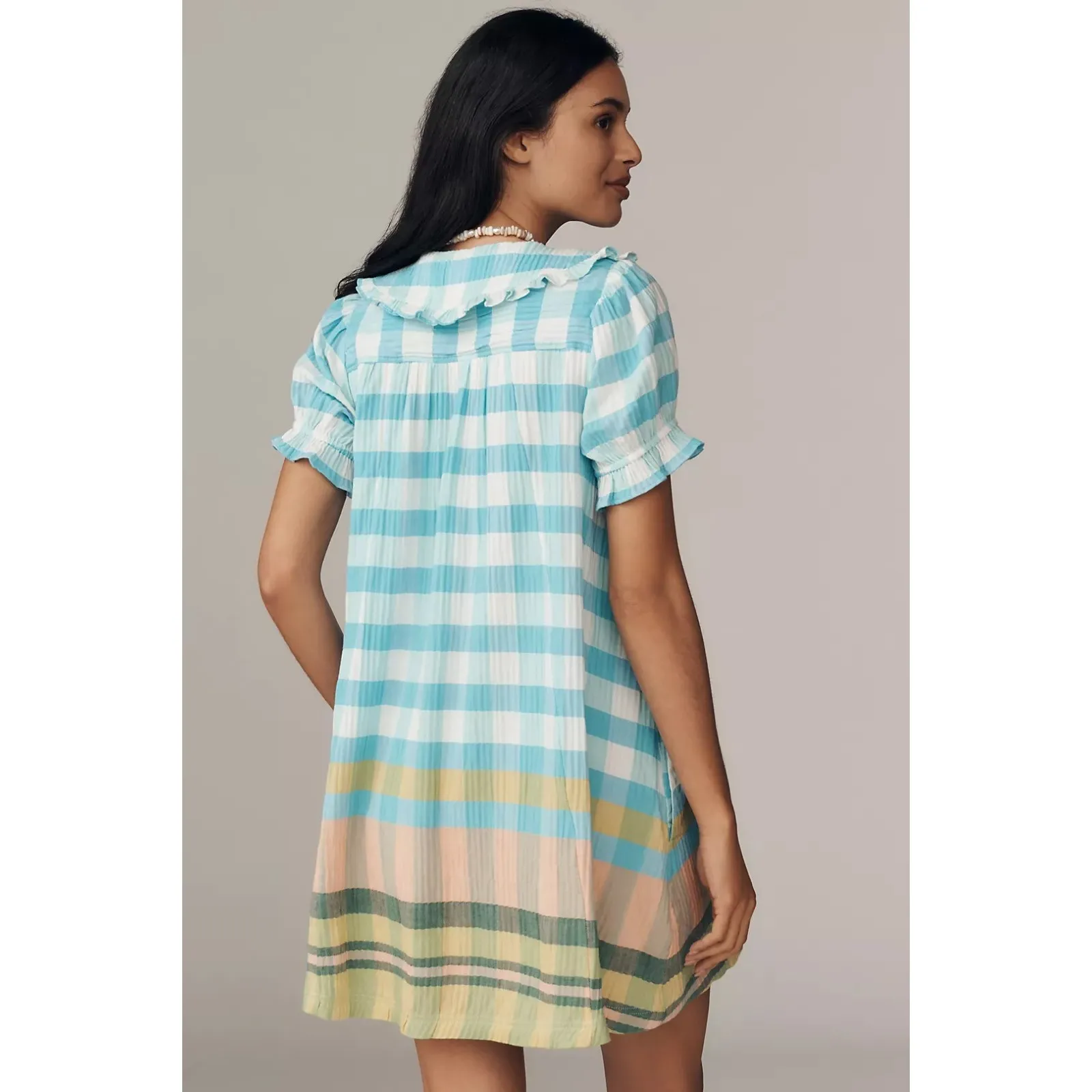 Anthropologie Pilcro Womens The Keira Collarded Button Front Plaid Mini Dress 1X - Image 3