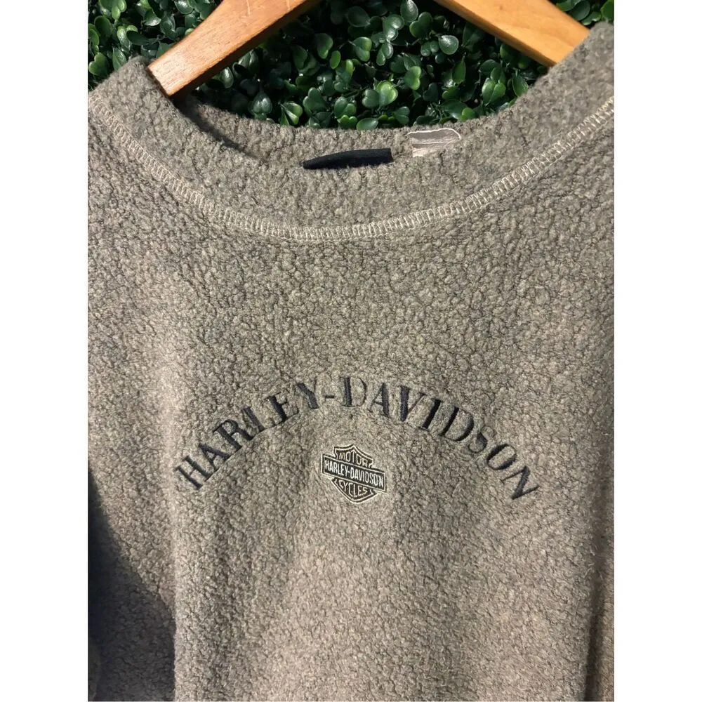 Harley Davidson Vintage Fleece Boxy Crewneck Sz Small Oversized Tan - Image 2