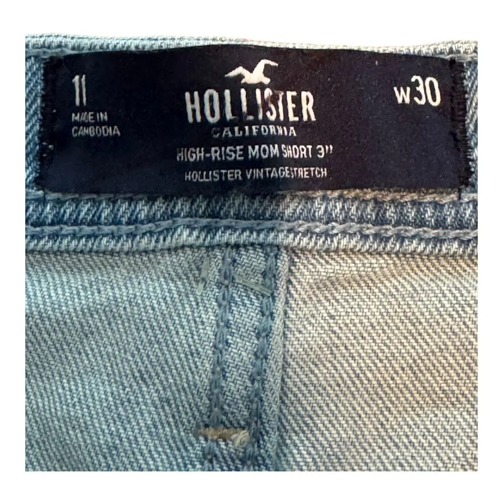 Hollister High Rise Mom Shorts 3" blue denim with belt and buckle size 11 - Image 9