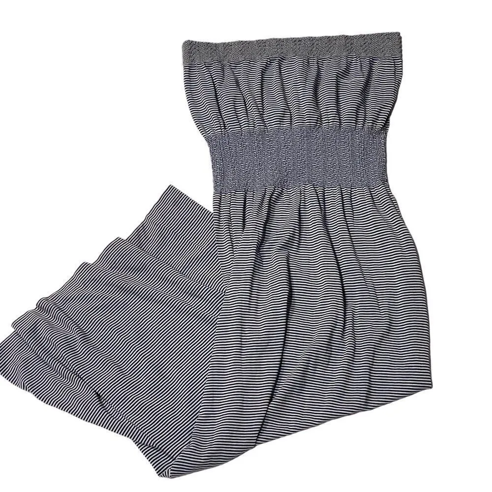 Lark + Grey Smocked Strapless Midi Casual Dress Blue Size XS - Image 3