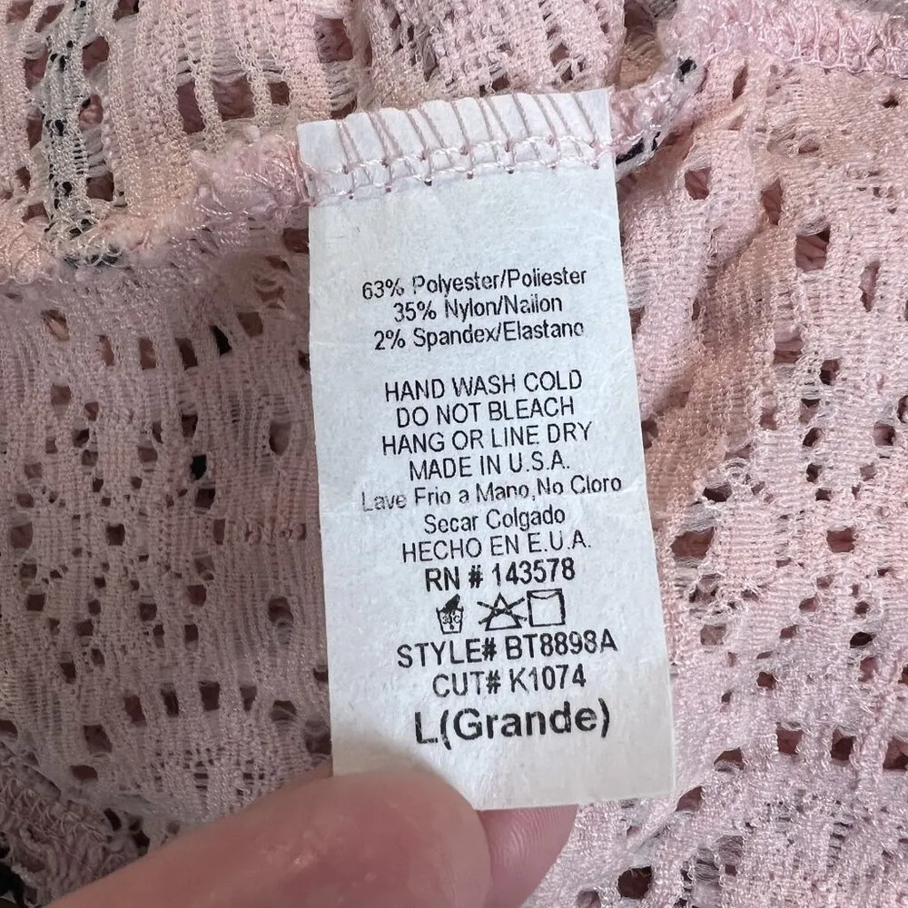 Maverick The Collection Sweater Top Womens Large Crochet Lace Bell Sleeve Boho L Pink - Image 10