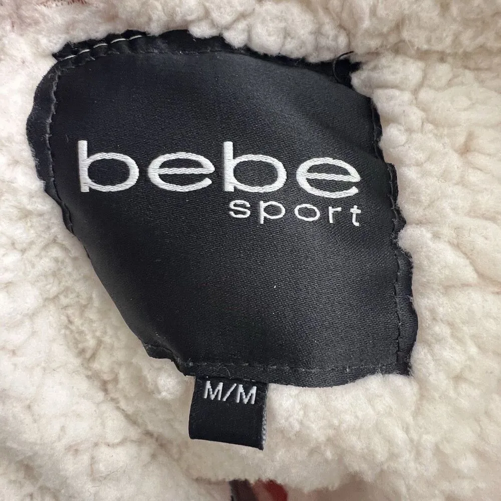 Bebe Sport Ribbed Zip Up Sweater hooded flece women coat pink red Logo Medium - Image 7