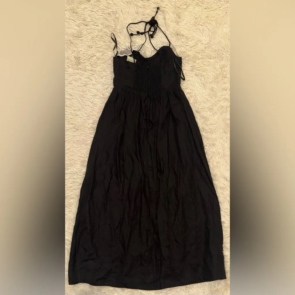 NEW FARM RIO Richelieu Crochet Lace Linen Black Midi Sundress Sz S 4-6 - Image 4