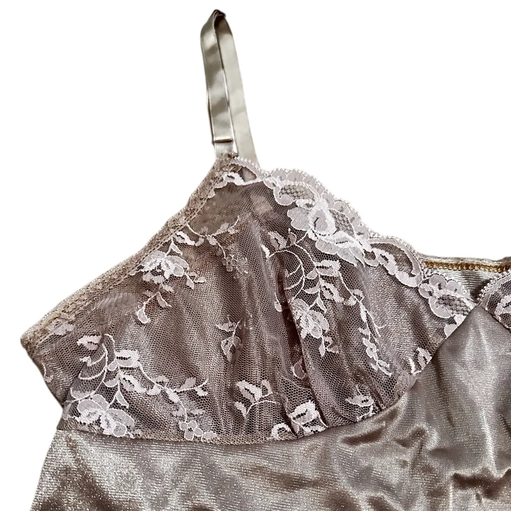 Vintage Deena Camisole Slip Camisole Silky Nylon Sheer Lace Lingerie Size Small Brown - Image 3