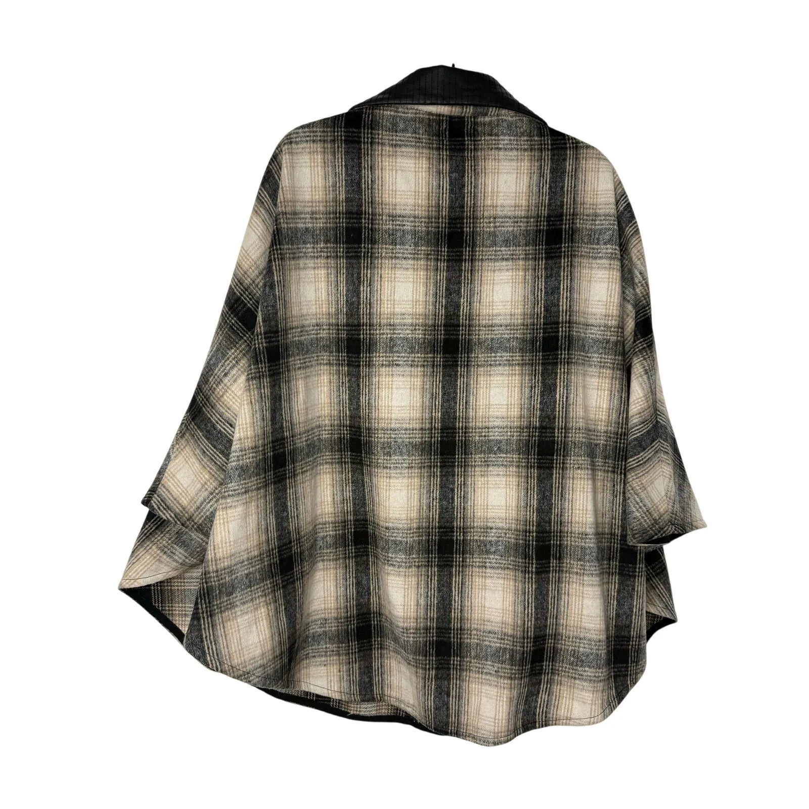 BLANKNYC Plaid Poncho Pullover One Size Zip Front Collar Neutral Cozy Fall - Image 3