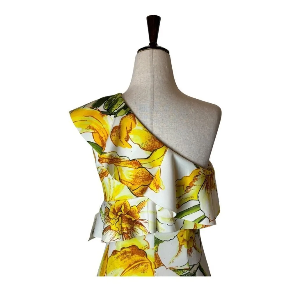 Alexia Admor Dress Women 2 Yellow White Floral One Shoulder Ruffle‎ Sheath Mini - Image 5