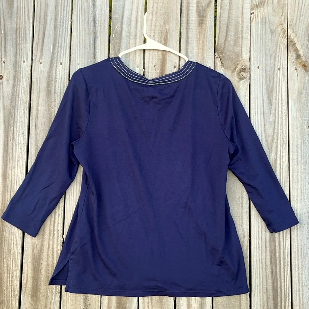 Imperfect Talbots top gold buttons side slits supima cotton blend medium petite - Image 2