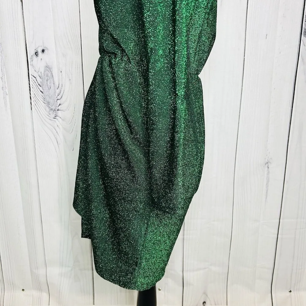 NWT Flounce Club London Jersey Wrap Front Mini Dress Sparkle Green Sz US 6 UK 10 - Image 7