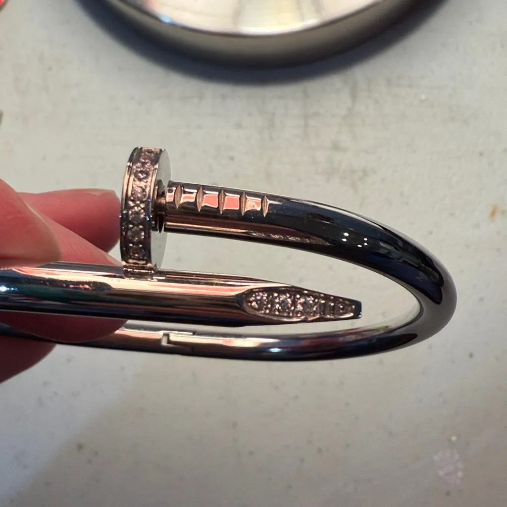 Silver Bent Bracelet with Bejeweled Nail Edges - Image 3