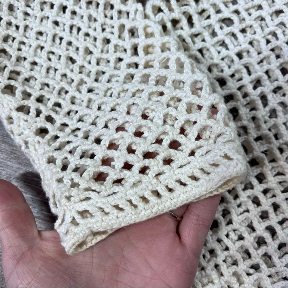 Vintage crochet 90’s cardigan with 3d flowers & pearls cottagecore dainty S‎ White - Image 8