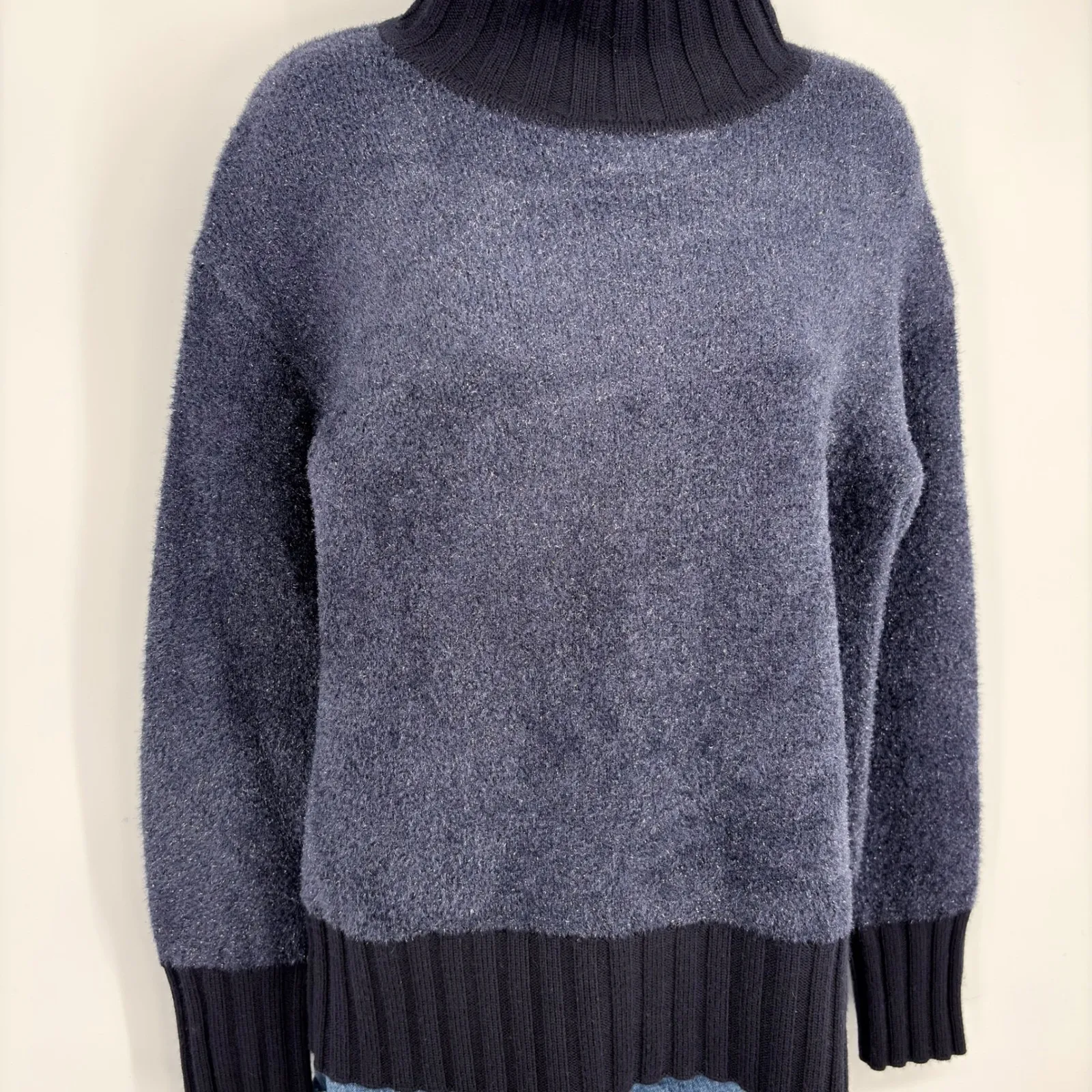 Tory Burch Lurex Metallic Sweater XXS Merino Wool Blend Oversized Holiday Party - Image 4