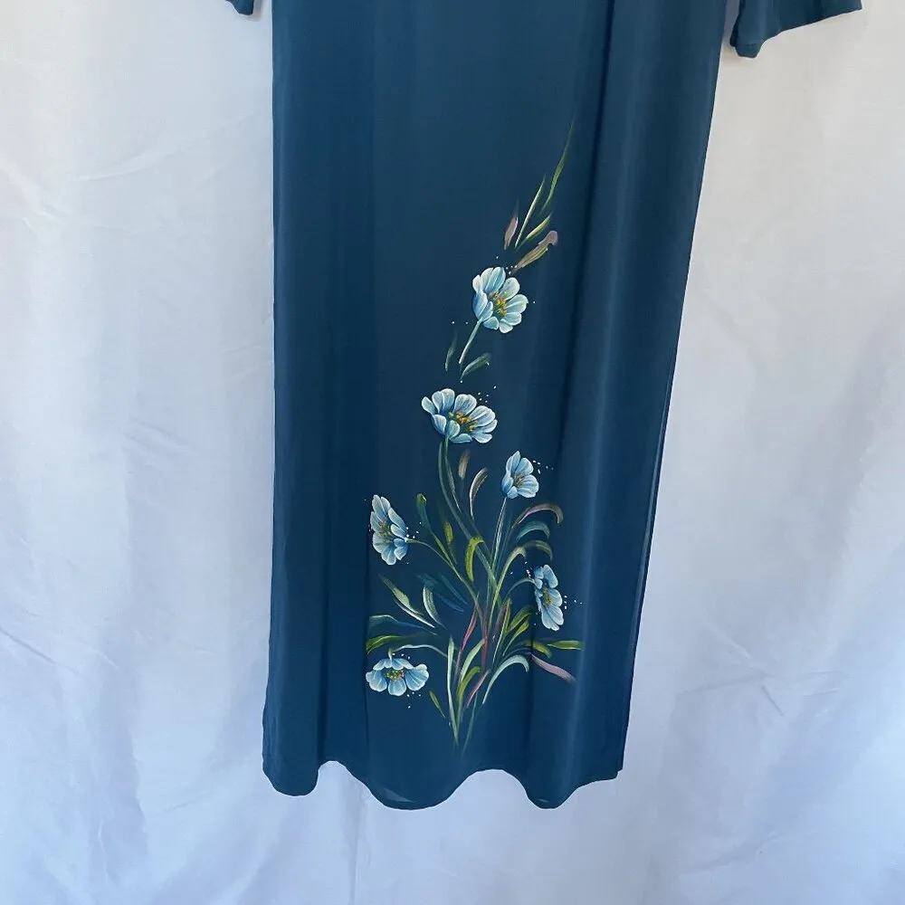 Vintage Teal Maxi Dress With Floral Hand - Image 3