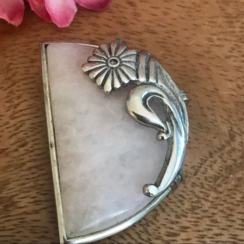 Vintage Brooch & Earring set Floral motif. 1980’s Silver - Image 2