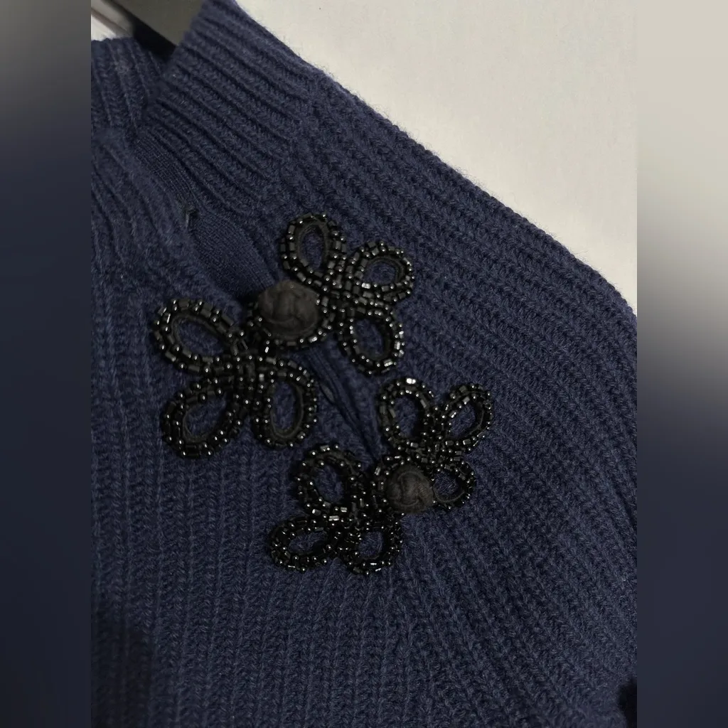 NWT J.Crew Navy Beaded Mock Neck Ribbed Sweater Women’s Size Small Holiday Party - Image 6