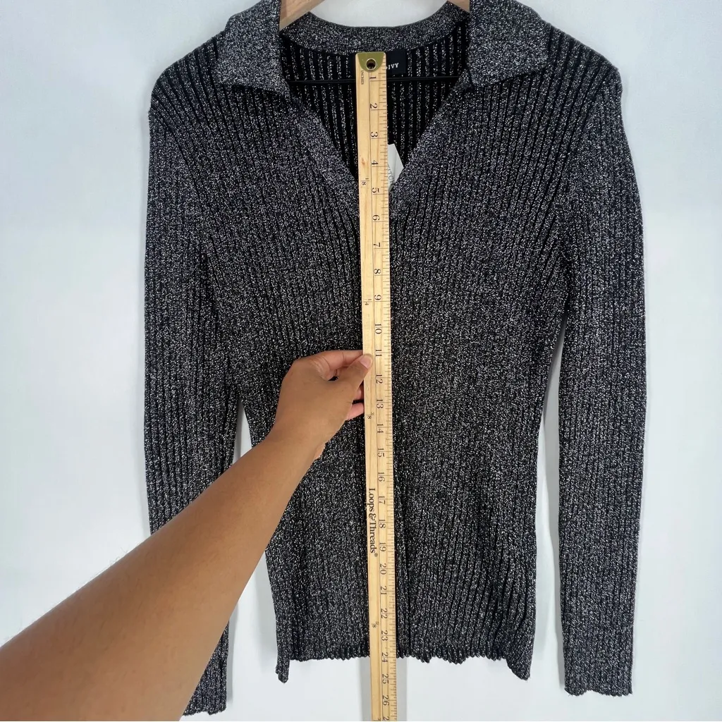 Fortune &‎ Ivy Canterbury Collared Metallic Silver Shimmer lauren Knit Top NWT M - Image 5