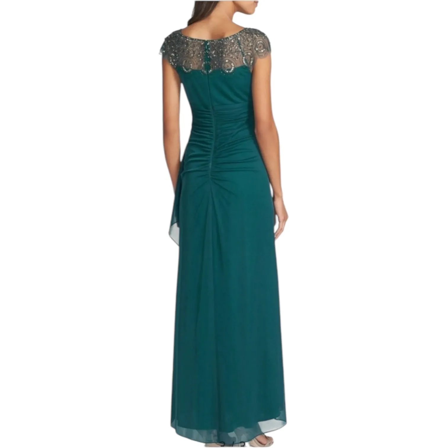 Xscape Xscape Women's Short Sleeve Beaded Illusion Neckline Ruched Gown 16 W - Image 14