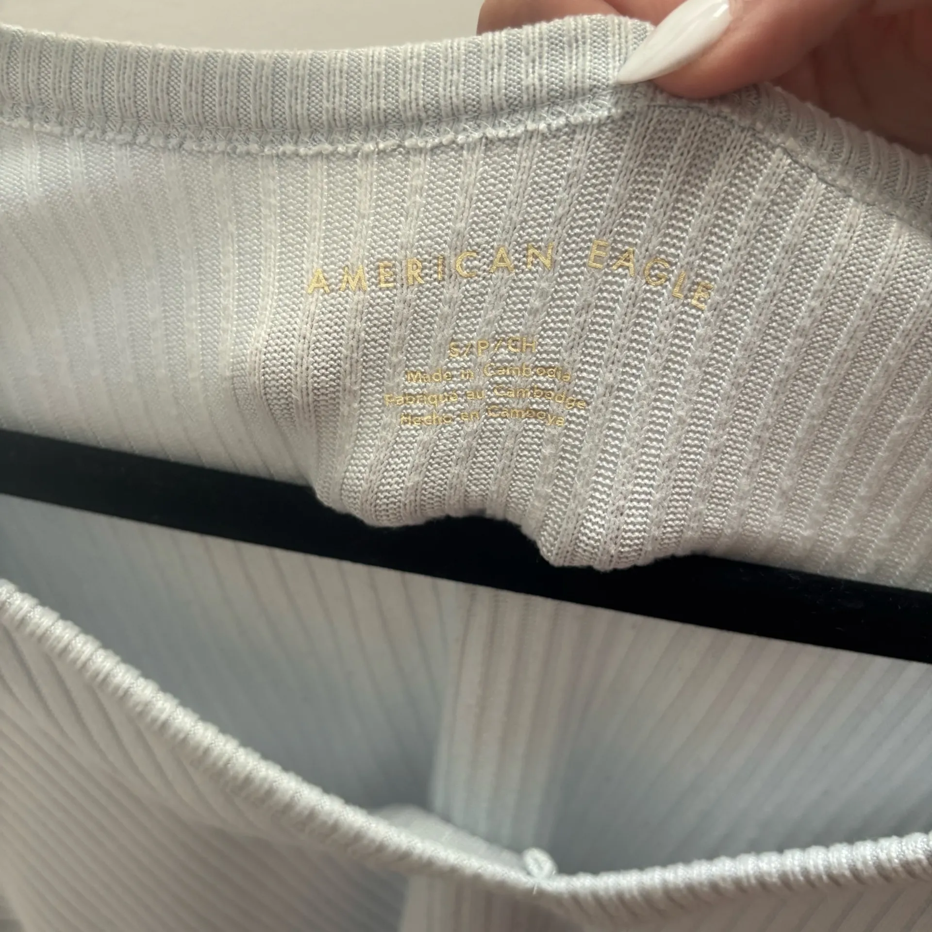 American Eagle Light Blue Ribbed V-Neck Top - Image 2