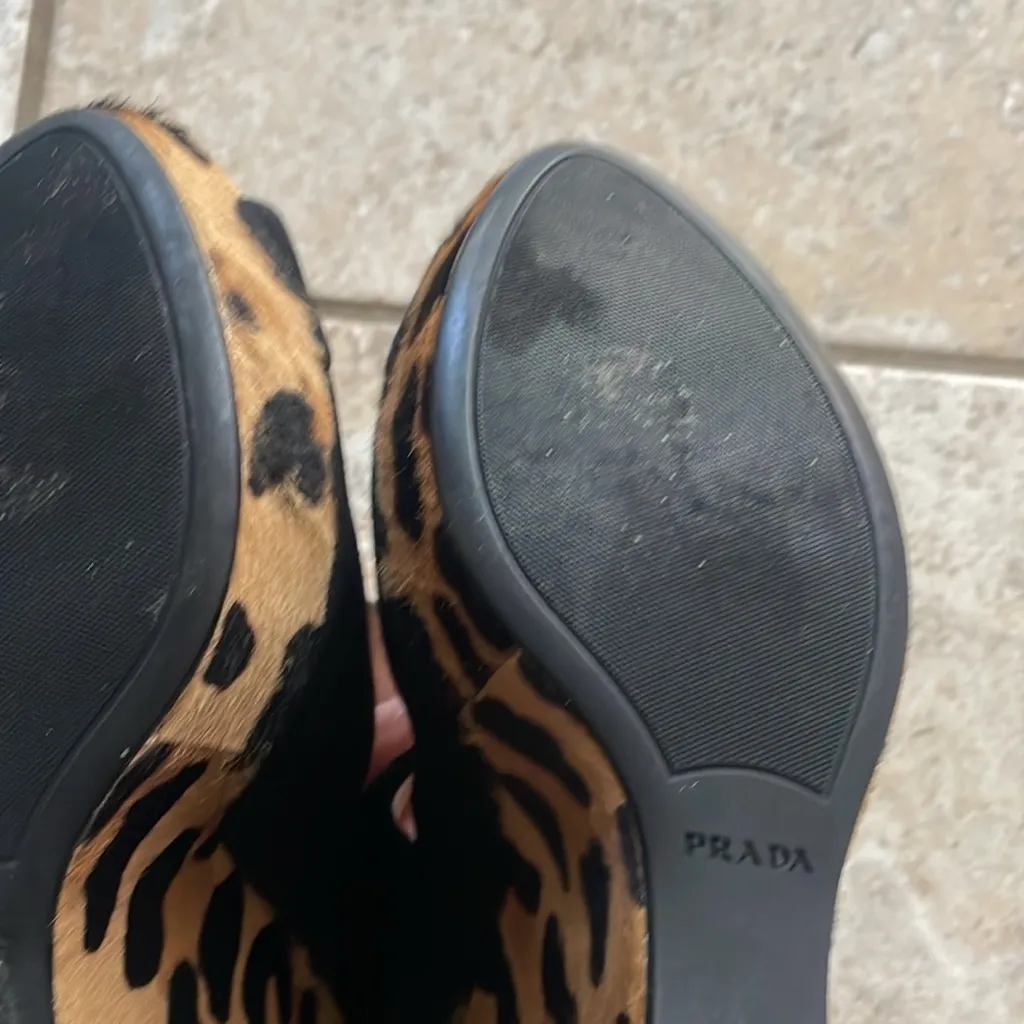 Prada Anabela Platform Animal Print Suede Sandal - Image 9