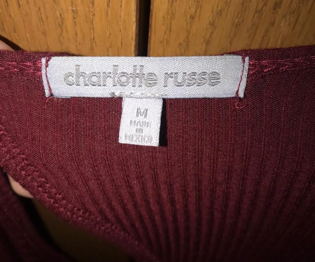 Charlotte Russe Maroon Cold Shoulder Bodysuit - Image 5