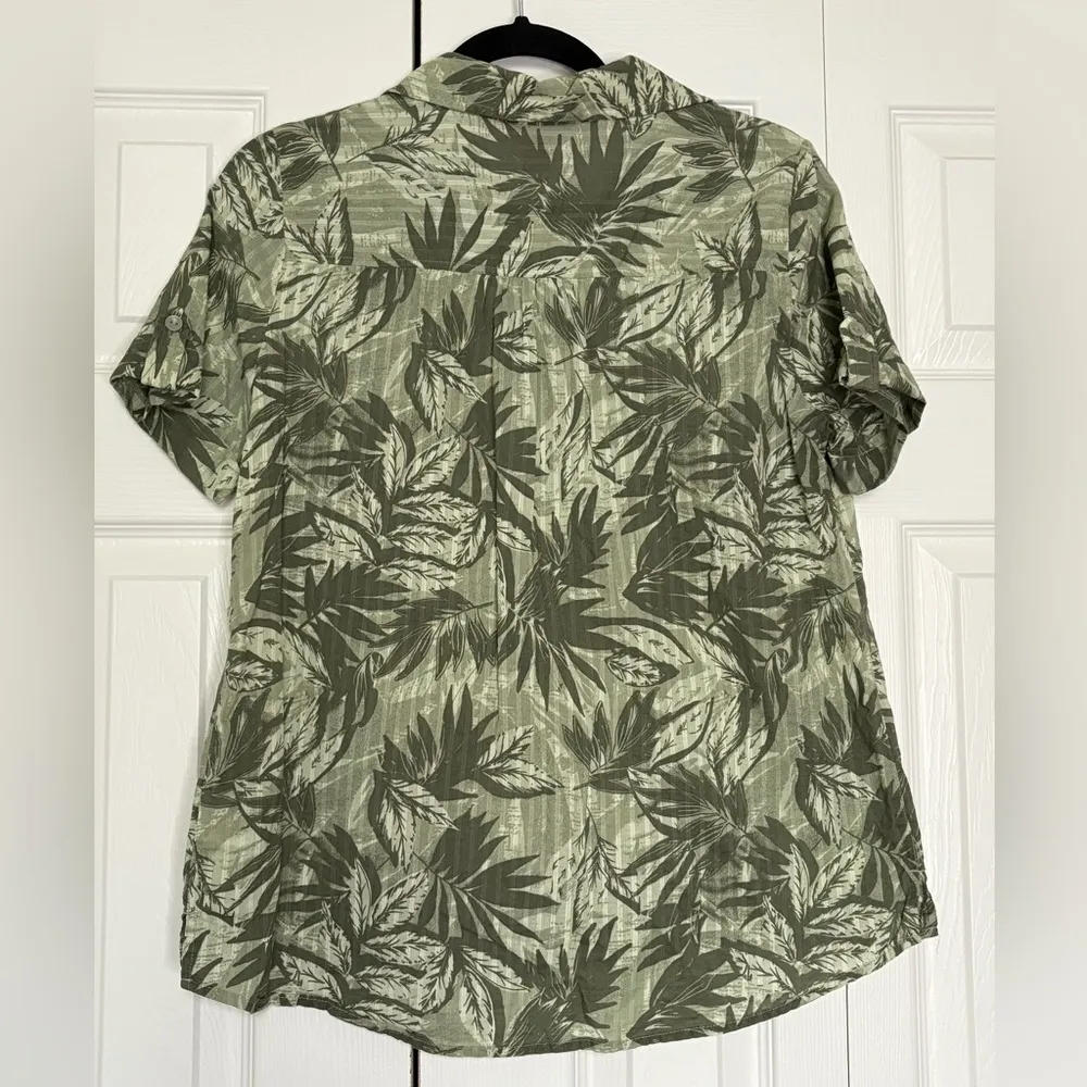 White Stag Green Palm Leaf Hawaiian Button Down Short Sleeve Shirt Top - Image 3