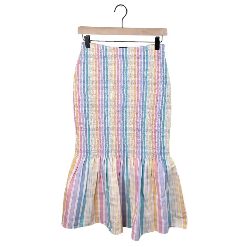 J. Crew Smocked Midi Skirt in Gingham Rainbow Multicolor AW495 Women's Size 2 - Image 3